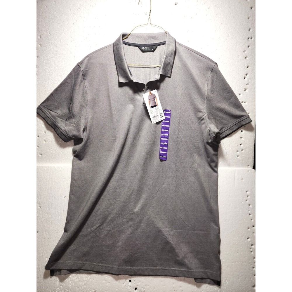 Members Mark Pique Polo Shirt Men Large Blue Gray Short Sleeve Stretch NWT